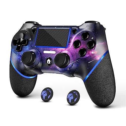 AceGamer SAMINRA Replacement for PS4 Controller with 2 Thumb Grips, Design Starry Sky Custom V2 Wireless Game Controllers, Compatible with PS4, Slim, Pro and Windows PC