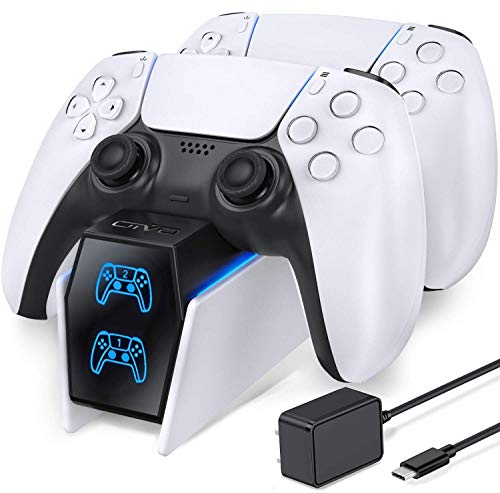 PS5 Controller Charger Station with Fast Charging AC Adapter 5V/3A, Dual Controller Charging Stand for Playstation 5, Docking Station Replacement for DualSense Charging Station