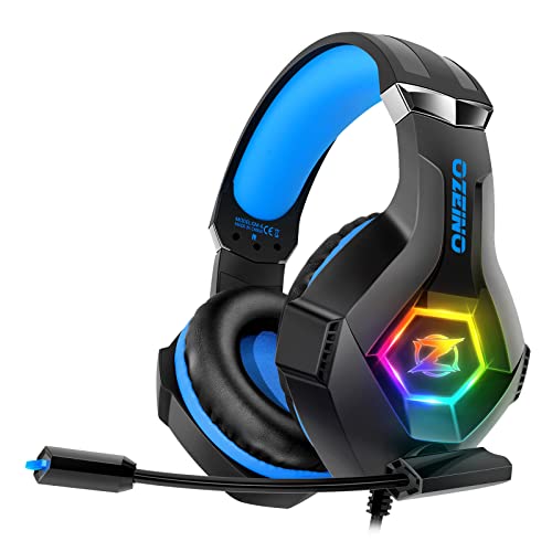 Ozeino Gaming Headset PS5 PS4 Headset with 7.1 Surround Sound, Gaming Headphones with Noise Cancelling Flexible Mic RGB LED Light Memory Earmuffs for PS5, PS4, Xbox one, PC, Mac