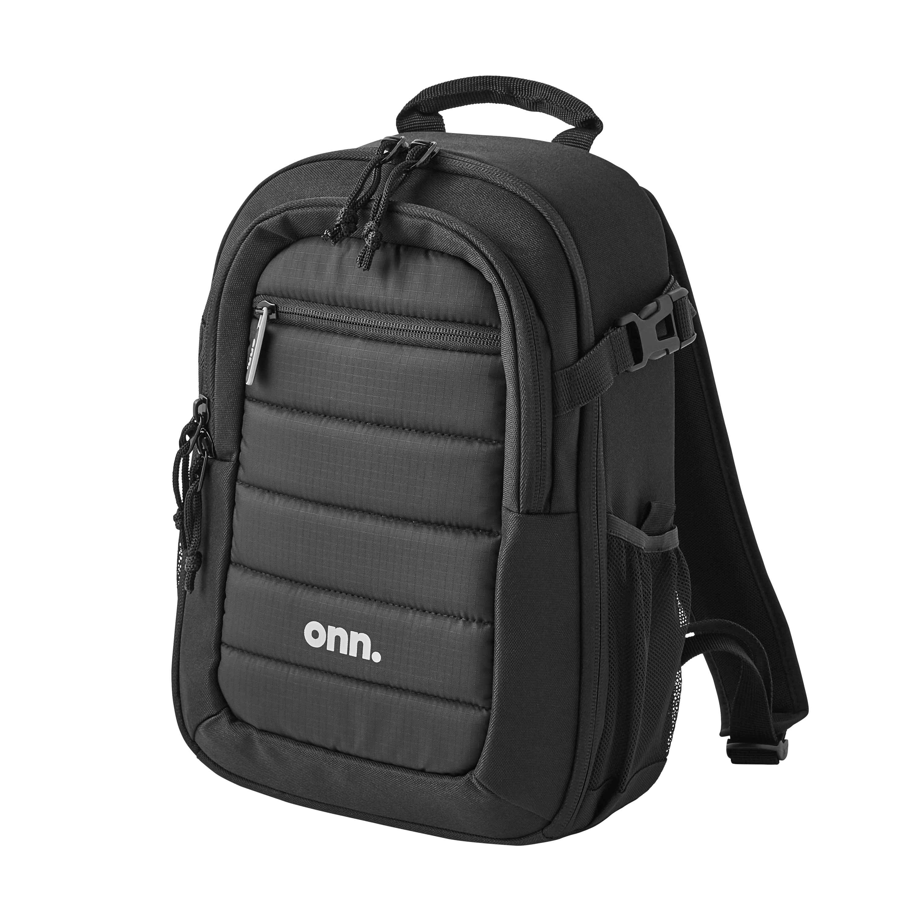 Water-resistant DSLR camera backpack with adjustable pockets