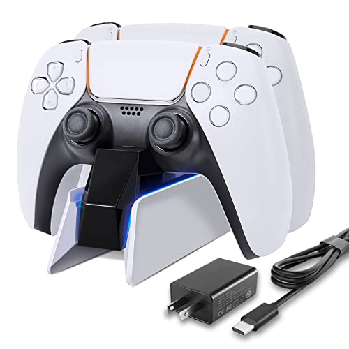 PS5 Controller Charging Station with Fast Dual Charging Dock PS5 Charger for Playstation 5 Dualsense Wireless Controller Accessories, Blue LED ON/Off Automatically When Charging and Fully Charged