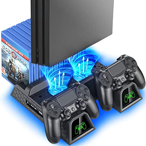 OIVO PS4 Stand Cooling Fan Station for Playstation 4/PS4 Slim/PS4 Pro, PS4 Pro Vertical Stand with Dual Controller EXT Port Charger Dock Station and 12 Game Slots