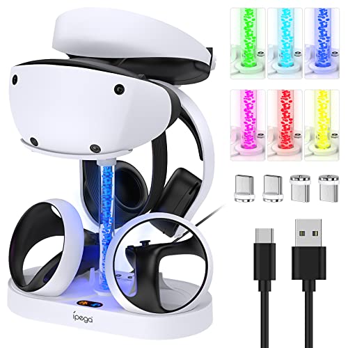 Charging Station for PS VR2 with RGB Light, GORIXER Vertical Charging Stand Dock Support for PSVR2 Headset Display Accessories for Playstation VR2 with 4 Type-C Magnetic Adapters for Sense Controller