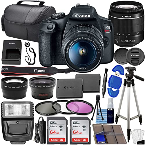 Canon EOS Rebel T7 DSLR Camera Bundle w/ Canon EF-S 18-55mm f/3.5-5.6 is II Lens + 2pc SanDisk 64GB Memory Cards, Wide Angle Lens, Telephoto Lens, 3pc Filter Kit + Accessory Kit