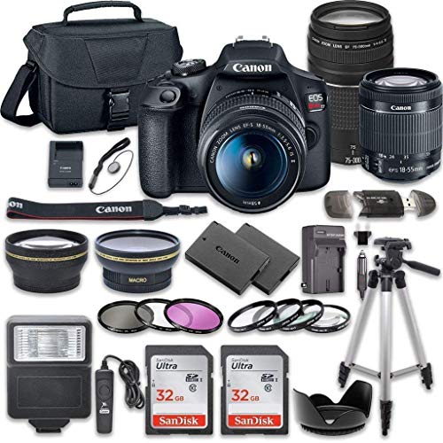 Canon EOS Rebel T7 DSLR Camera Bundle with Canon EF-S 18-55mm f/3.5-5.6 is II Lens + Canon EF 75-300mm f/4-5.6 III Lens + 2pc SanDisk 32GB Memory Cards + Accessory Kit (Renewed)