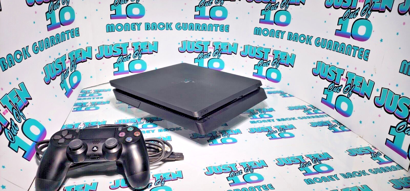 PlayStation 4 Slim Edition 1000 GB Black Console, controller and hookups