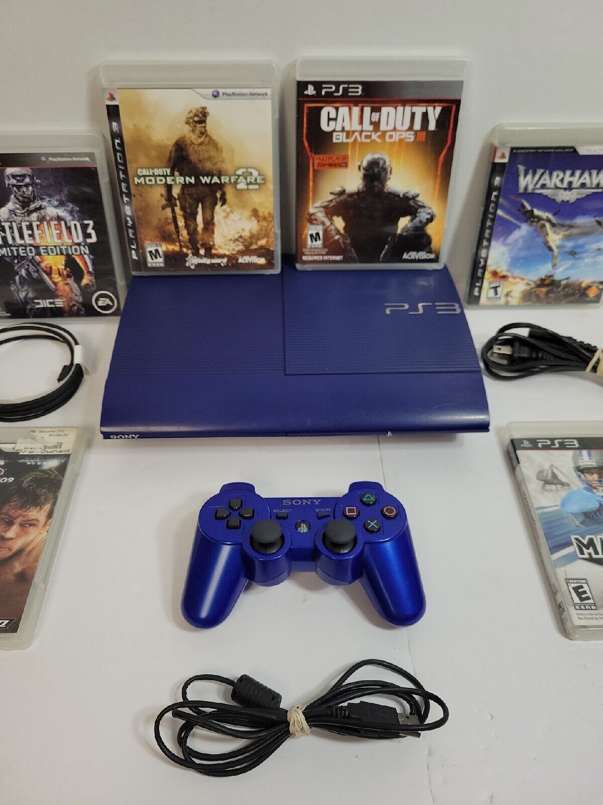 Sony Playstation 3 Super Slim 250GB Azurite Blue Bundle! 6 Games! SHIPS FREE 🔥 