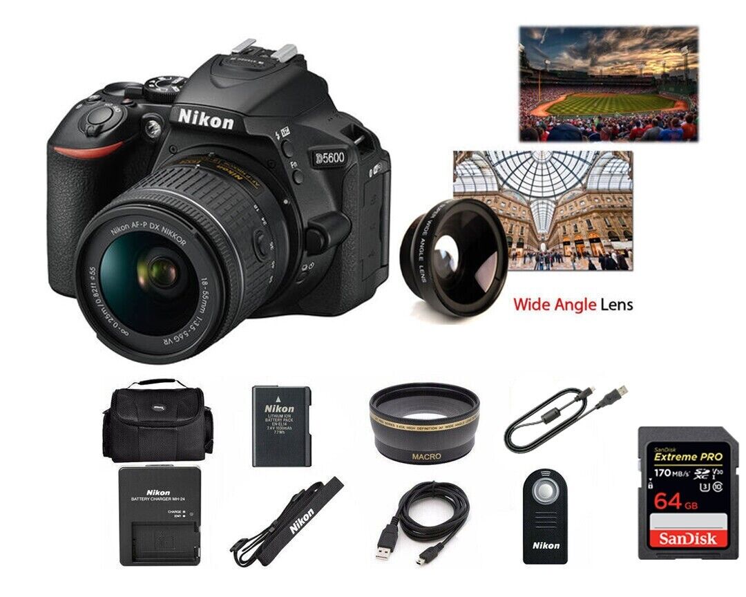 Nikon D5600 DSLR 24.2mp Camera with DX NIKKOR 18-55mm Autofocus (2 LENSES)
