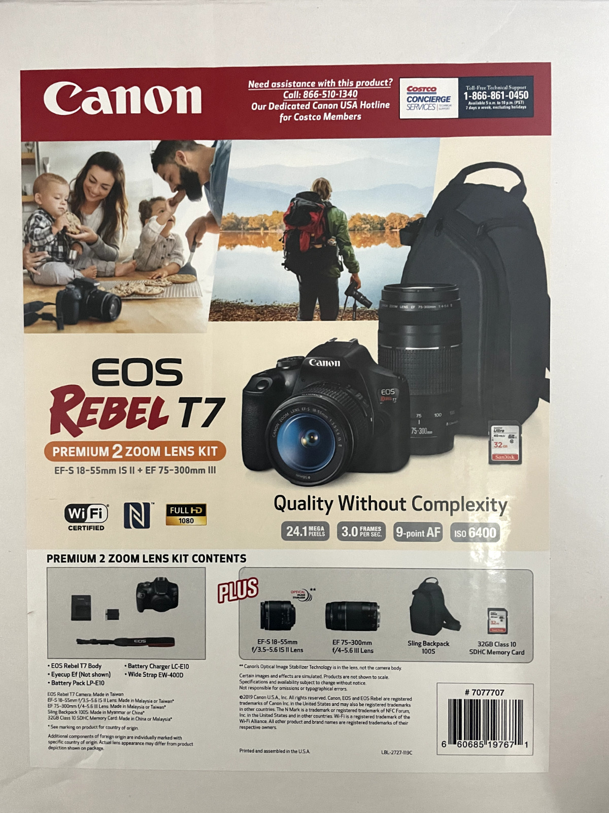 Canon EOS Rebel T7 DSLR Camera|2 Lens Kit with EF18-55mm + EF 75-300mm Lens, Black
