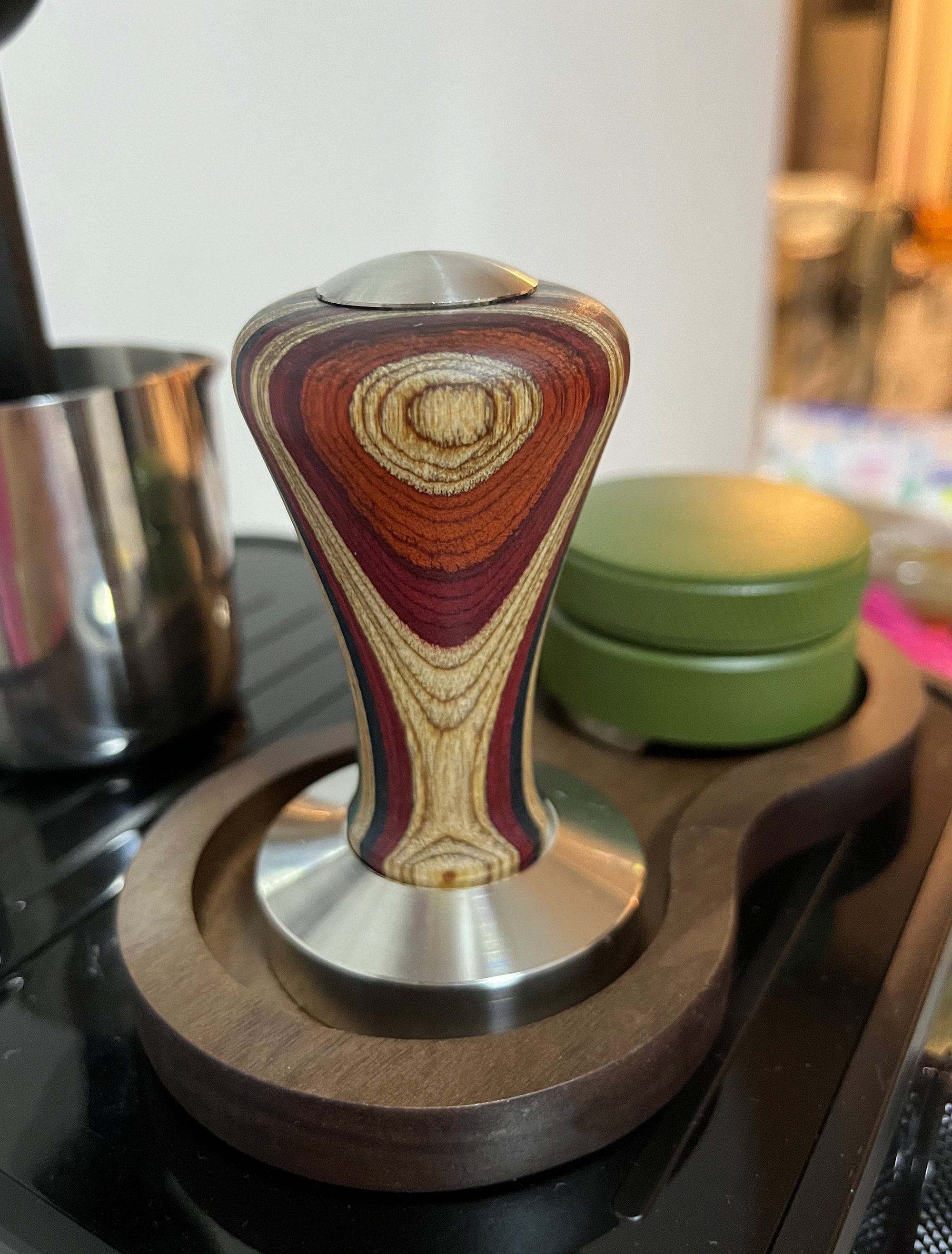 Wooden Espresso Tamper with Colorful Handle