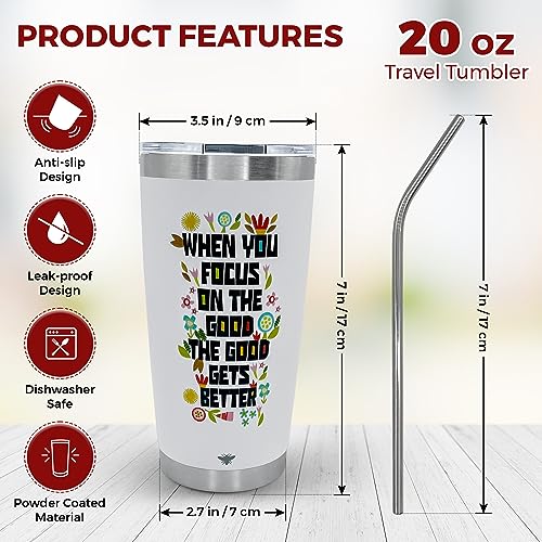 20oz Stainless Steel Coffee Tumbler with Straw - Gift Idea