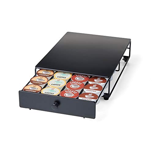 Compact Black Coffee Pod Drawer Organizer, 24-K-Cup Capacity