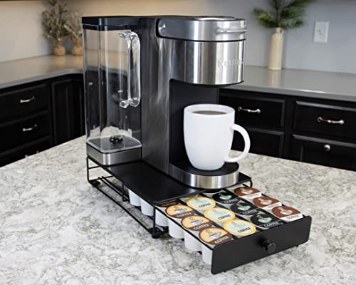 Compact Black Coffee Pod Drawer Organizer, 24-K-Cup Capacity