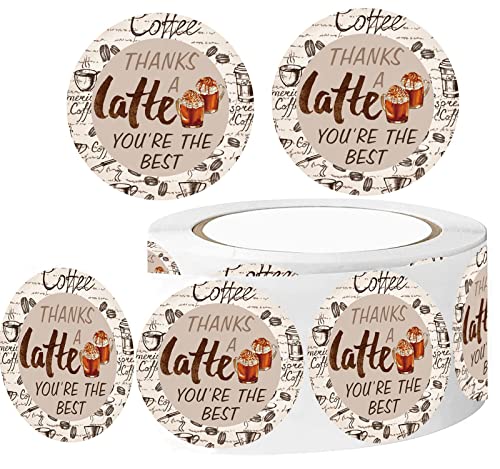 Coffee-Themed Thank You Stickers: 500 Pcs Per Roll