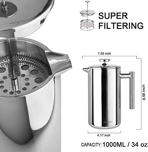 Secura Coffee Maker, Stainless Steel Insulated Press