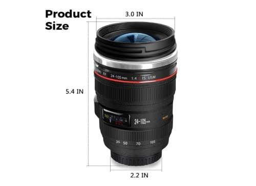 Camera Lens Coffee Mug - 12.5oz, Stainless Steel