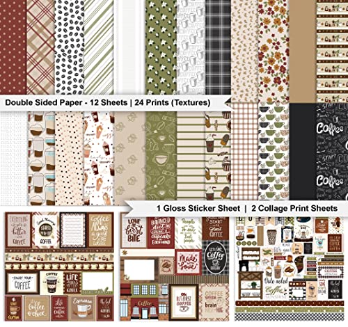 Coffee Theme Scrapbook Paper Kit -16 Pages
