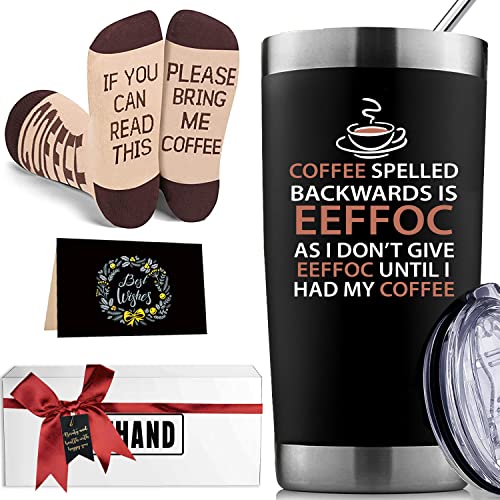Funny Coffee Mug Gift Basket - 20 oz Tumblers Cup (Black)