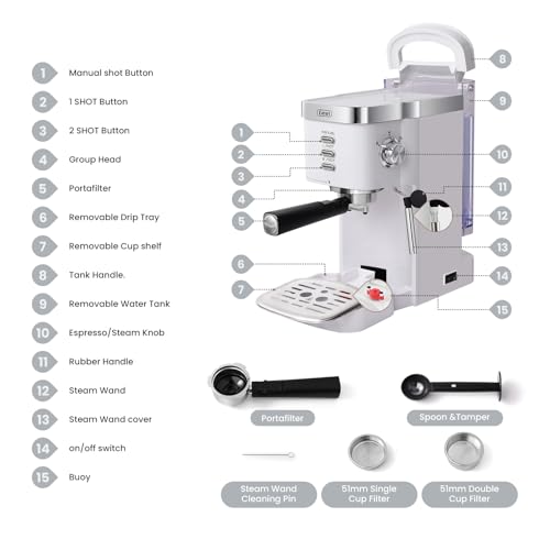 Compact Gevi Espresso Machine with Milk Frother Steam Wand