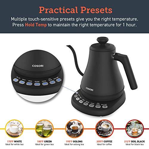 COSORI Stainless Steel Gooseneck Kettle with 5 Presets