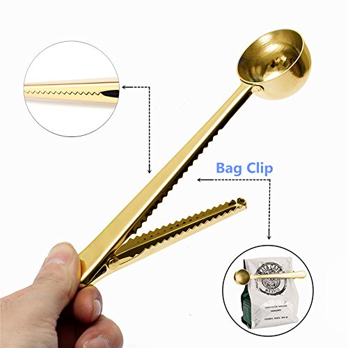 Golden Stainless Steel Coffee Scoop + Bag Clip