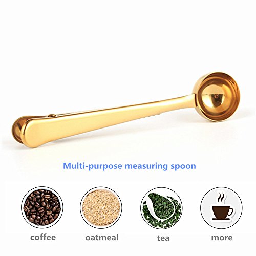 Golden Stainless Steel Coffee Scoop + Bag Clip