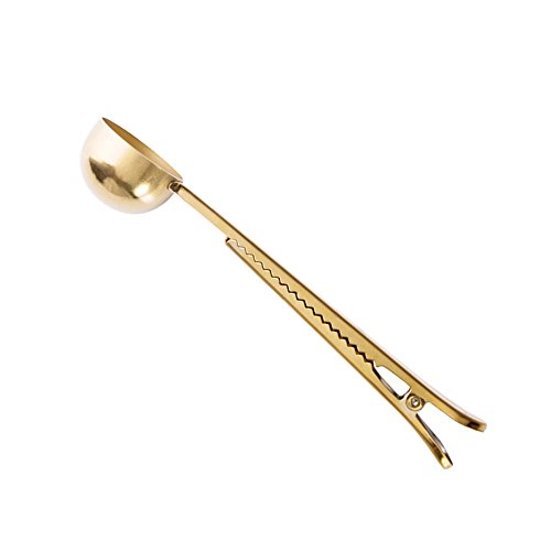 Golden Stainless Steel Coffee Scoop + Bag Clip