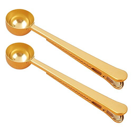 Golden Stainless Steel Coffee Scoop + Bag Clip