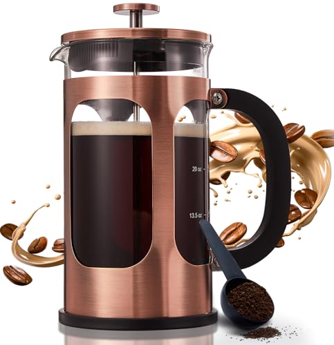 BAYKA 34oz French Press Coffee Maker, Copper Stainless Steel