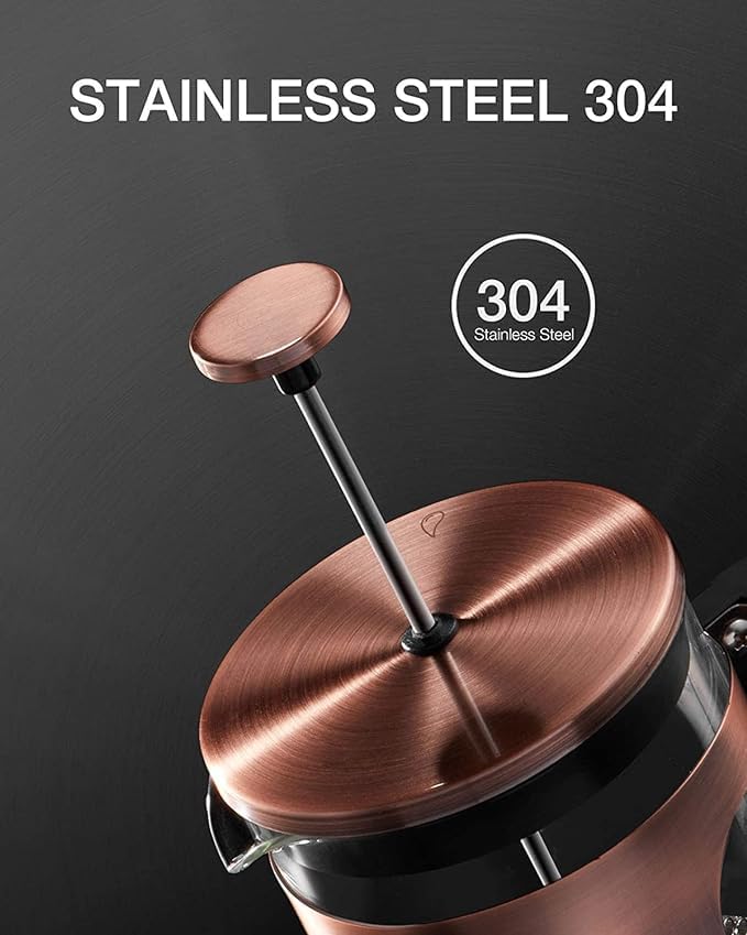 BAYKA 34oz French Press Coffee Maker, Copper Stainless Steel