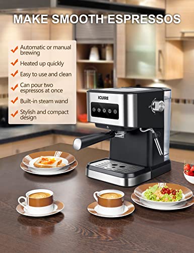 ICUIRE Espresso Machine: 20 Bar Pump, Milk Frother
