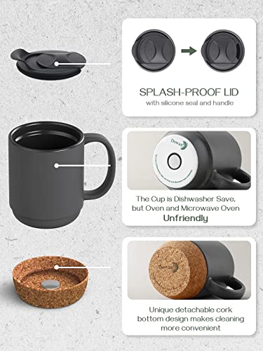 Cork-bottomed Spill-proof Ceramic Coffee Mugs, 15 oz (Set of 2)