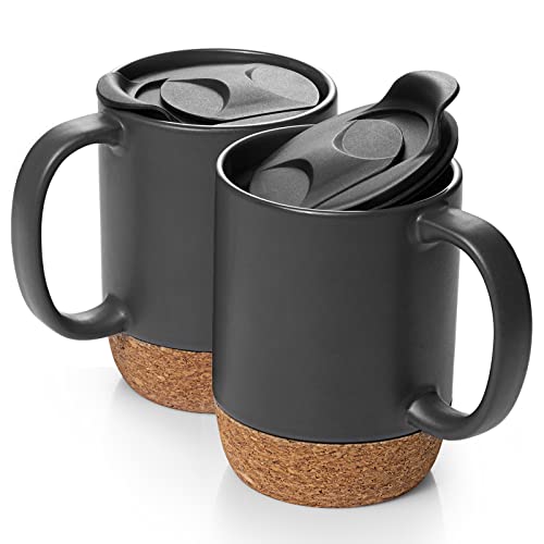 Cork-bottomed Spill-proof Ceramic Coffee Mugs, 15 oz (Set of 2)