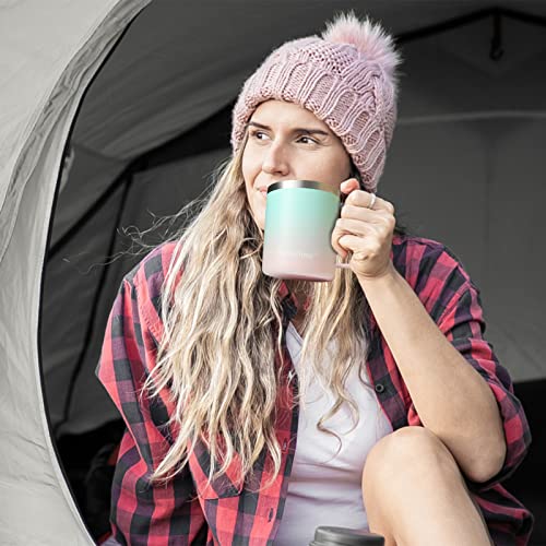 Stainless Steel Insulated Coffee Mug, 12 oz, Green/Pink