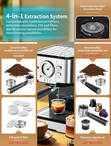 Gevi 15 Bar Espresso Machine with Milk Foaming Wand