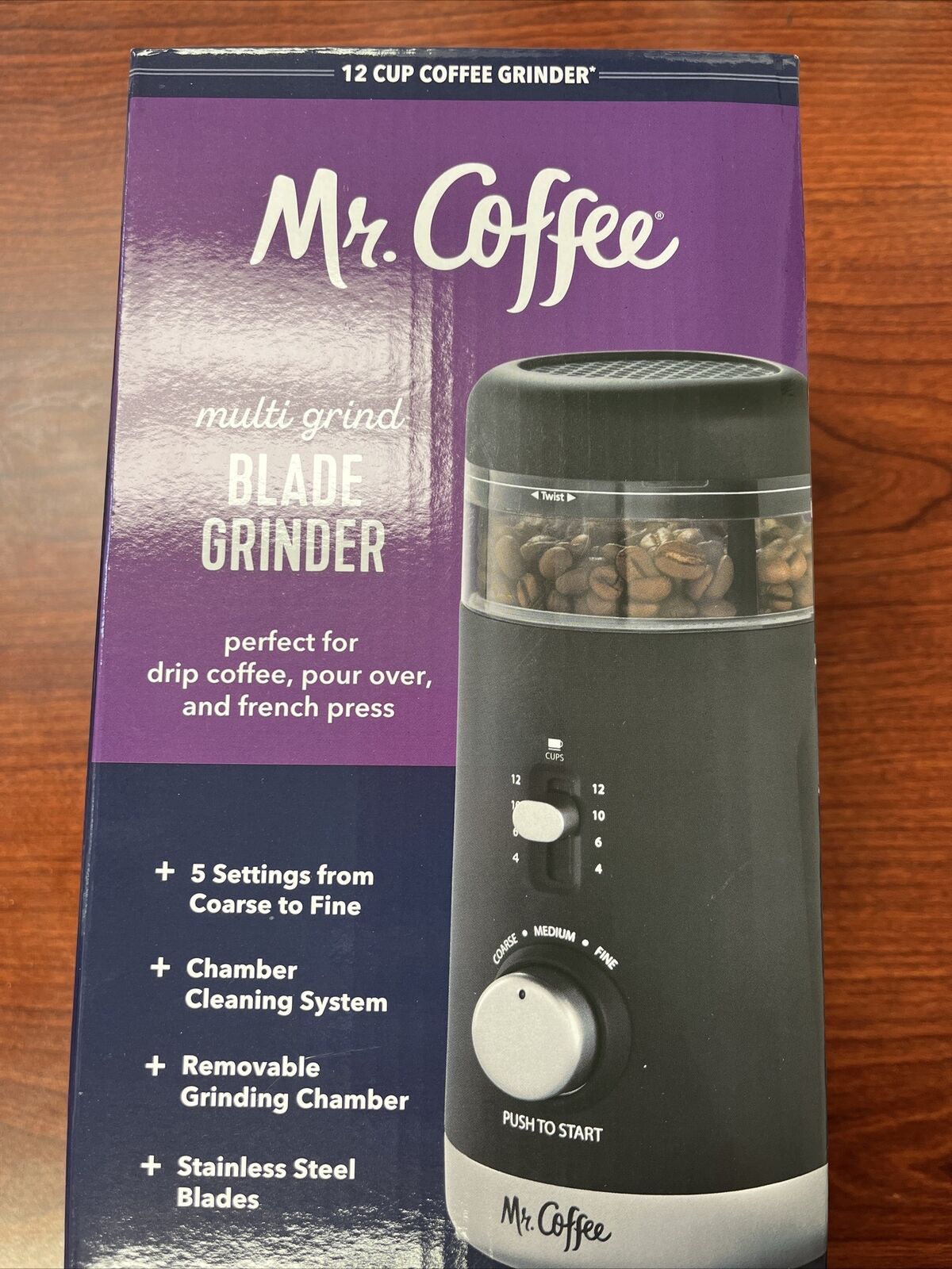 Automatic Coffee Grinder with 5 Presets, 12 Cup Capacity