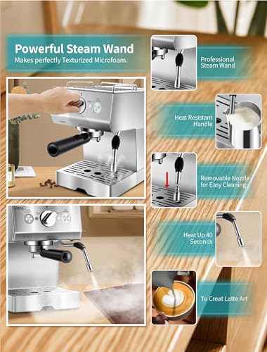 Stainless Steel Espresso Machine with Milk Frother