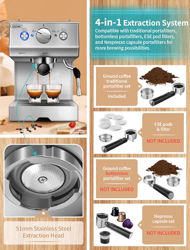 Stainless Steel Espresso Machine with Milk Frother