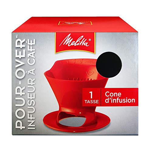 Melitta 640820 Ready Set Joe Filter Cone Pourover Cone Manual Brewer, One Cup Brewer, Red