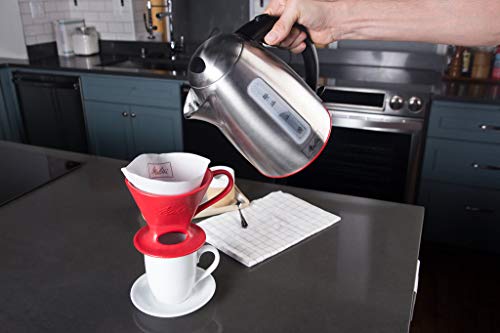 Melitta 640820 Ready Set Joe Filter Cone Pourover Cone Manual Brewer, One Cup Brewer, Red