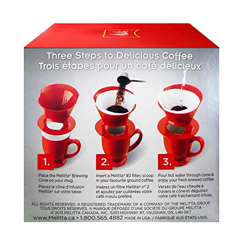 Melitta 640820 Ready Set Joe Filter Cone Pourover Cone Manual Brewer, One Cup Brewer, Red