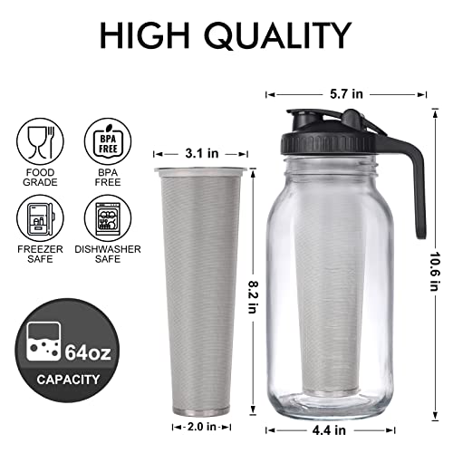 Cold Brew Mason Jar: 64oz, Glass, Stainless Steel Filter