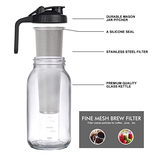 Cold Brew Mason Jar: 64oz, Glass, Stainless Steel Filter