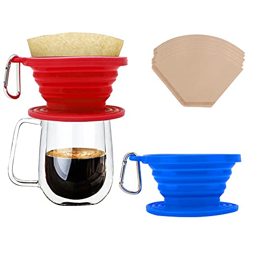 Silicone Pour Over Coffee Dripper Set - Red+Blue
