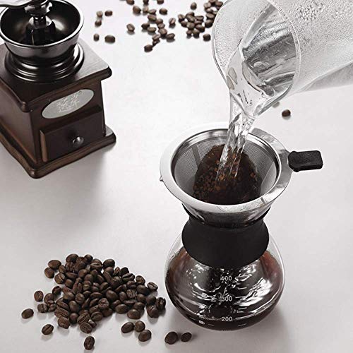 XIYUAN Pour Over Coffee Maker, Borosilicate Glass, Stainless Steel Filter