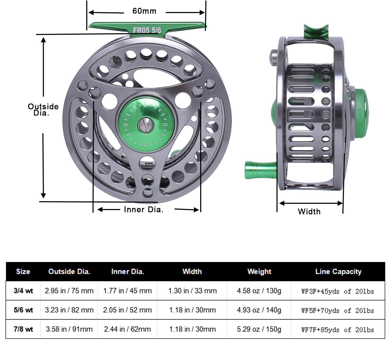 Large Arbor CNC Aluminum Alloy Body Fly Reel 5/6 7/8wt