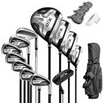 PGM Men's Complete Golf Club Sets - 12 Pieces - 3 Wood (#1,3,5), 1 Hybrid (#4H), 6 Irons(#5,6,7,8,9,PW), 1 Sand Wedge (52°), 1 Putter - Golf Stand Bag - Titanium Club Head, Graptlite Shaft