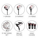 KVV Premium Golf Whole Set 11-Piece for Men Driver, Fairway, Hybrid, 5#-P# Irons, Putter Right Hand Steel Shaft Regular Flex Golf Clubs, Without Golf Bag