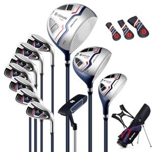 Tangkula 12 Pieces Men’s Complete Golf Club Set Right Hand, Golf Club Package Set with 460CC #1 Driver & #3 Fairway & #5 Hybrid & #5/#6/#7/#8/#9/#P/#S Irons, Putter, Rain Hood, Portable Golf Stand Bag
