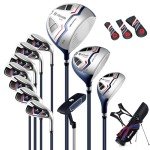 Tangkula 12 Pieces Men’s Complete Golf Club Set Right Hand, Golf Club Package Set with 460CC #1 Driver & #3 Fairway & #5 Hybrid & #5/#6/#7/#8/#9/#P/#S Irons, Putter, Rain Hood, Portable Golf Stand Bag